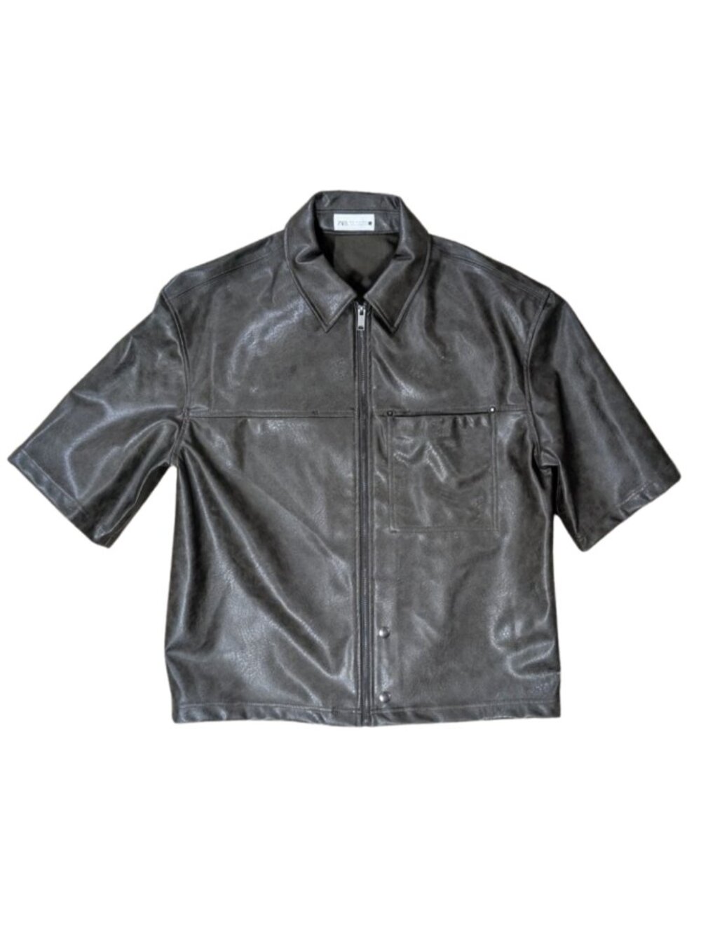Zara Mens Faux Leather Short Sleeve Zip Up Overshirt Jacket M